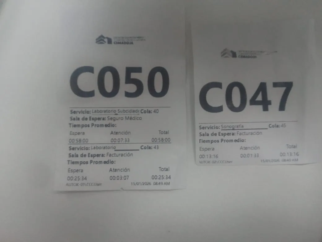 Ejemplo de tickets de turnos de laboratorio y sonografía en centro hospitalario